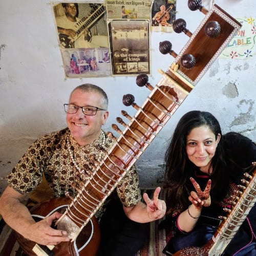 bruce lawson and an Indian woman playing sitars